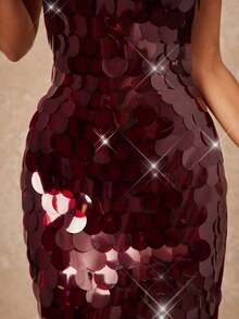 Lumalex Vestido ajustado con lentejuelas y espalda descubierta con tirantes finos para mujer