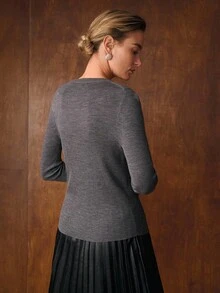 MOTF PREMIUM 女士 100% 羊毛圆领长袖毛衣，秋冬 - 灰色 - 查看 5