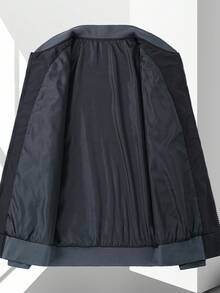 Manfinity Homme 大码男士夹克，黑色和灰色拼色设计户外风衣棒球夹克，休闲开衫上衣，男士飞行员夹克，男士夹克，校队夹克，秋季 - 黑色 - 查看 5