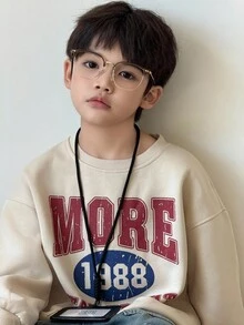 DAZY Tween Boy Loose Casual Letter Print Fleece Sweatshirt, Autumn, Winter