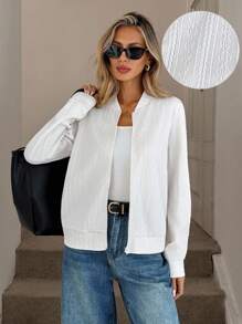 Easowa 杏色纹理面料拉链女夹克，秋季 - 杏色 - 查看 3