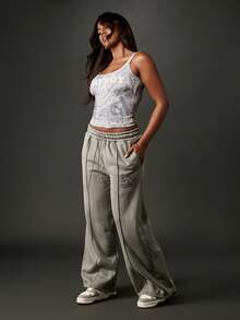 Missguided x Playboy Pantalon de jogging à jambes larges en coton avec cordon de serrage à la taille et coupe ample pour le casual et le streetwear