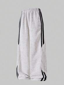 SHEIN Explorewe Tween Boy Elastic Waist Side Stripe Wide Leg Loose Casual Sweatpants Chic For Autumn/Winter Fall - Grey - View 7