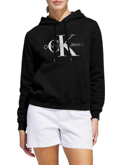 Calvin Klein Women's Letter Print Long Sleeve Pocket Drawstring Hooded Sweatshirt