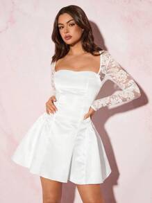Glamine Women's Elegant White Satin Long Sleeve A-Line Dress With Lace Cuffs, Tie Waist, Ruffle Hem, Short Length, Party/Evening/Festival, Vintage French Court Style Mini Dress,Winter Clothes For Women,Thanksgiving Outfit Women,Holiday Dress,Dresses For Women Elegant,Old Money,Club Dress,Wrap Dress,Christmas Clothes Women,Vacation Outfits Woman,Birthday Dresses For Women,Concert Outfit Women,Fairycore,Homecoming Dresses Fall Cloth For Women