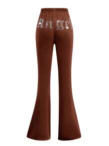 SHEIN Tween Girl Velvet Rhinestone Pocket Hooded Zip-Up Sweatshirt And Slim Flare Pants Casual Elegant 2 Pieces Set, Girl Brown Two Piece Set, Girl Co Ord Set, Girls Brown Velour Tracksuit, Girls Rhinestone Two Piece Fall Winter