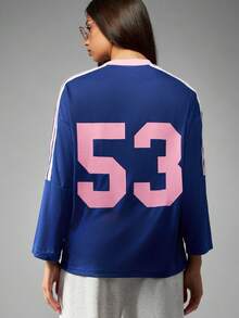 Missguided x Playboy 长袖足球球衣，印有字母Logo和号码，撞色滚边，2026世界杯运动时尚比赛日足球潮牌球衣 - 寶藍色 - 查看 2