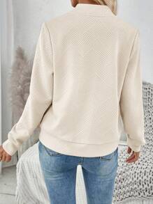 SHEIN LUNE Fashionable Casual Khaki Color Knitted Jacquard Jacket, Suitable For Commuting In Fall/Winter,Casual - Beige - View 2