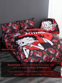 Betty Boop x SHEIN 3件套双面字母和数字图案被套，适用于单人床/双人床/大号床/特大号床，宿舍/家居，礼品之选，派对，节日，情人节