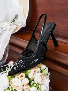 CUCCOO HITCHD 女士后绑带蝴蝶装饰洛丽塔风格高跟鞋，酒红色 - 黑色 - 查看 14