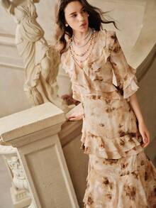 SHEIN Unity 女士秋季法式浪漫荷叶边下摆连衣裙 - 彩色 - 查看 4