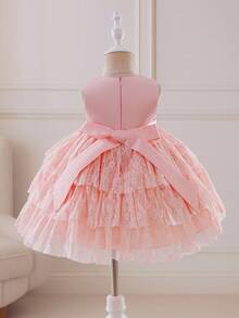 Glamorique Kids Robe de fille de fleurs pour Noël, robe de fête, robe du Père Noël, robe du Nouvel An, robe d'automne, vêtements d'extérieur, robe de fête d'anniversaire, robe de mariage de vacances, robe élégante pour invité de mariage, robe de mariage de Noël, robe d'anniversaire, robe de bal de Noël, robe de princesse pour bébé fille, robe rose en dentelle et tulle, tenue de scène, robe somptueuse pour le Moyen-Orient, robe d'automne-hiver - Rose bonbon - Voir 2