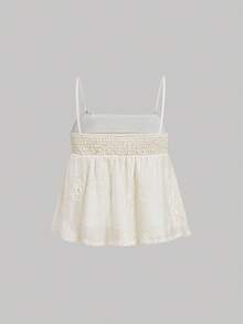 SHEIN MOD Creamy Beige Organza Ribbon Embroidered Mesh Texture Bowknot Strap Camisole For Women - Apricot - View 2