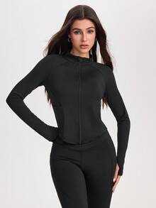 SHEIN Sports New Versatile Outdoor Running Fitness Workout Sports Jacket - Black - View 1