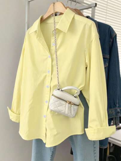 INAWLY Blusa holgada de manga larga y unicolor versátil para uso casual de mujer