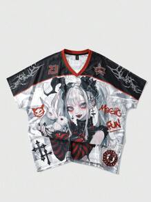 ROMWE MEN Spring/Summer Casual Graphic Men'S Anime Print Short Sleeve T-Shirt, Suitable For Spring/Summer - Grey - View 2