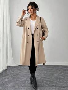 Elenzga Áo gió thời trang thanh lịch thường ngày cỡ lớn cho nữ - Màu Khaki - Xem 5