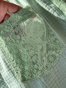 Comfortcana 女士休闲绿色蕾丝拼接阔腿裤 - 綠色 - 查看 5