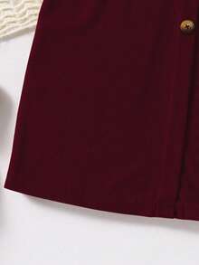 Sparklyn 女童休闲灯芯绒心形口袋中长修身半身裙，春秋 - 酒紅色 - 查看 4