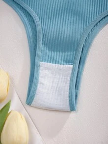 SHEIN 7pcs/Pack Plus Size Seamless Solid Color Briefs, Ribbed Thong Underwear - Multicolor - View 5