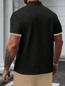 Manfinity CasualCool Men's Summer Casual Business Polo Shirt With Contrasting Collar - Black - View 2