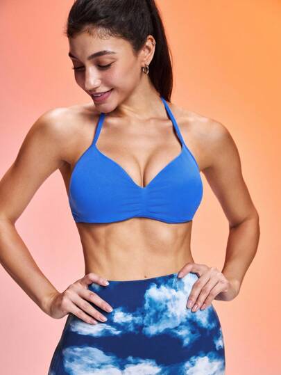 Easithlete Top de yoga y fitness de material mate, elástico y sexy, con posavasos desmontables sin costuras