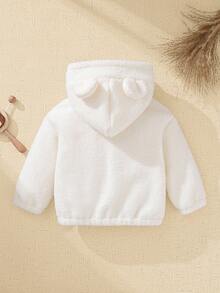 Souflis Souflis 1pc Toddler Boys' Winter New 2025 Sherpa Front Pocket Design Drop Shoulder Sleeve Front Cute Bear Embroidery Cardigan Hoodie Thick Warm Outerwear Baby Bear Jacket Baby Sherpa Jacket Fall - Beige - View 2