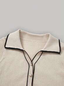 SHEIN MOD Contrast Binding Button Front Slim Fit Long Sweater Dress In Fall/Winter