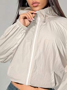 SHEIN EZwear Beige Oversized Lightweight Sun Protection Sports Jacket In Fall/Winter - Apricot - View 7