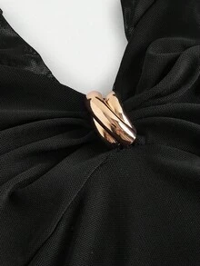 SHEIN MOD 女式无袖褶皱腰优雅中长吊带连衣裙、秋季女装、长裙、舞会礼服、巫师服装、茶会礼服 - 黑色 - 查看 4
