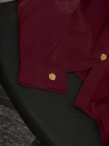 GlowEve 女士优雅纯色长袖通勤衬衫 - 酒紅色 - 查看 4