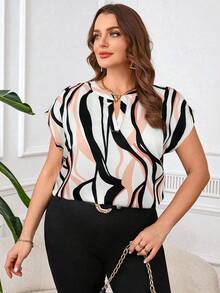 SHEIN Clasi Áo sơ mi tay ngắn họa tiết hình học cỡ lớn dành cho nữ - Nhiều màu - Xem 5