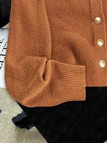 Franclia 女士休闲百搭纽扣针织开衫 - 鏽棕色 - 查看 6