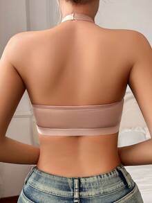 SHEIN 1pc Women's Comfortable Solid Color Strapless Wireless Bra Halter Neck Bra Bra For Small Chest - Apricot - View 2