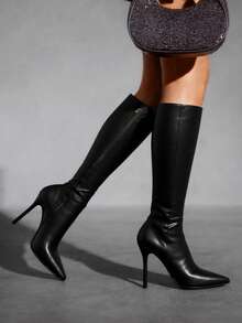 CUCCOO SZL Women's Pointed Toe Ruffle Thigh High Boots, Slim Stiletto Heels, Fashion Party And Date Outfit For Christmas