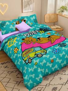 SCOOBY-DOO X SHEIN 3pc Cute Style Printed Bedding Set,Suitable For Single Bed/Double Bed/Queen Bed/King Bed, Dormitory/Home - Multicolor - View 2