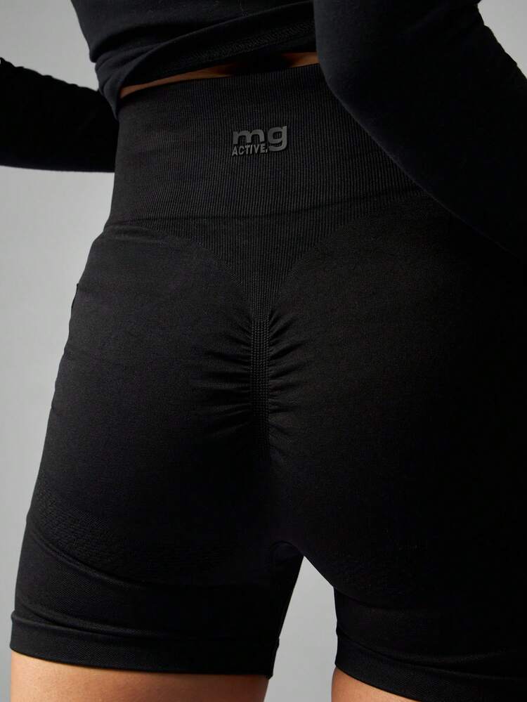 MISSGUIDED Wysokie, modelujące spodenki motocyklowe do jogi, prążkowane, bezszwowe, do ćwiczeń, sportowe, z dwiema kieszeniami, kompresyjne, do biegania