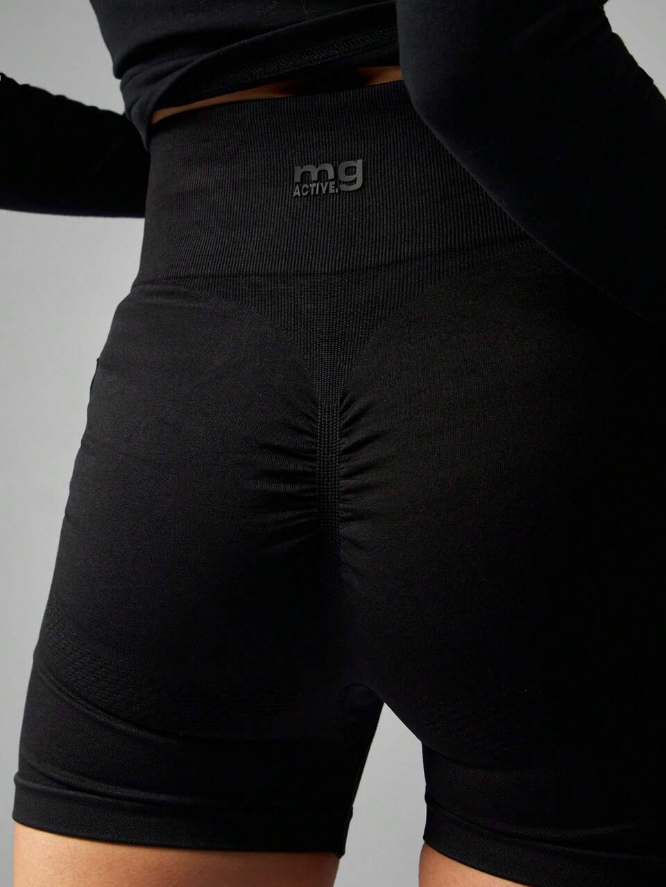 MISSGUIDED Shorts Ciclista Escultural de Cintura Alta, Canelada, Sem Costura, Workout, Atlética, com Duplo Bolso, Compressão, Treinamento, Exercício, Corrida
