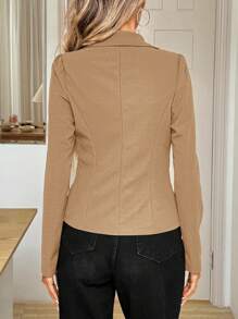 SHEIN LUNE 秋冬绿灰色针织短款飞行员夹克 - 棕色 - 查看 2