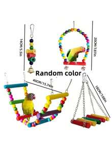 16pcs Bird Toys Set With Swing, Climbing Ropes, Spiral Standing Perch, Ladder, Hammock, Parrot Chew Toys - Multicolor - View 3