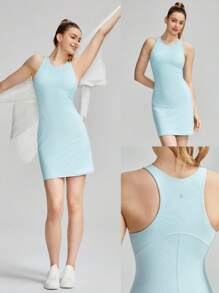 GLOWMODE FeatherFit™-Ribbed Racerback Sports Dress - Aqua Blue - View 7