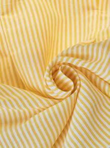 Sparklyn 条纹前扣短袖休闲衬衫，灯笼袖，蝴蝶结褶腰A字修身版型，适合女孩、办公室、度假休闲、夏季 - 黃色 - 查看 4