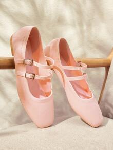 CUCCOO BASICS Women's Fashionable Light Pink Sweet & Cute Comfortable Flat Mary Jane Shoes - Pink - View 1