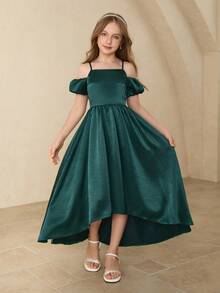 Princess Dress For Girls, Suitable For Graduation, Violin/Piano Performance, Hosting, Party, Halloween, Long Sleeve Chiffon Dress Fall Winter - Green - View 4