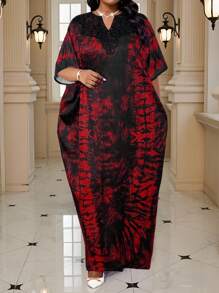 SHEIN Lady Vestido elegante de bata con cuello de encaje, tejido en púrpura, para primavera, verano, otoño e invierno, vestido de vacaciones de talla grande