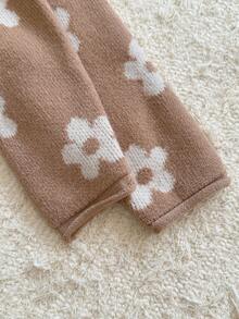 Loomiva Young Girl Jacquard Crew Neck Long Sleeve Sweater & Elastic Waist Pants 2 Piece Set Kids Two Piece Set Girl Brown Set Girls Knit Set Girls Floral Set,In Fall/Winter Kids Comfy Set Girls Winter Sets Kids Pajama Set Girls Girls Lounge Pants Girls Loungewear Set Kids Young Girls Sets Winter Girls Set Girls Pajamas Set