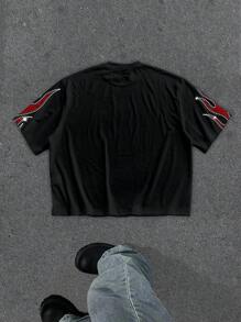 Manfinity EMRG High Quality Oversized Cropped T-Shirt With Rhinestone Cross Graphic - Black - View 8