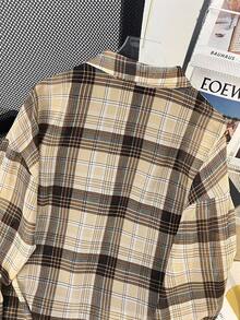 INAWLY Women's Plaid Lightweight Casual Loose Shirt, Fashionable Sun Protection, Spring/Summer - Yellow - View 5