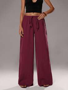 TRNVIE Pantalones rectos de algodón de cintura alta informales para mujer