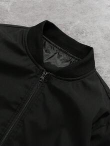 Manfinity EMRG 男士长袖纯色拉链时尚百搭户外防风夹克黑色飞行员夹克街头风户外防风夹克，秋季 - 黑色 - 查看 4